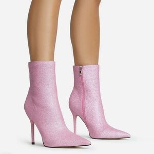 Pink Glitter Pointed Toe Booties